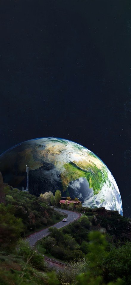 Earth Rising Over Green Hills 4K Phone Wallpaper