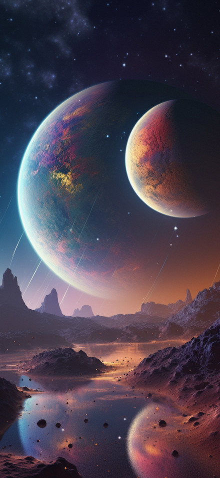 Two Giant Planets in the Starry Sky 4K Mobile Wallpaper