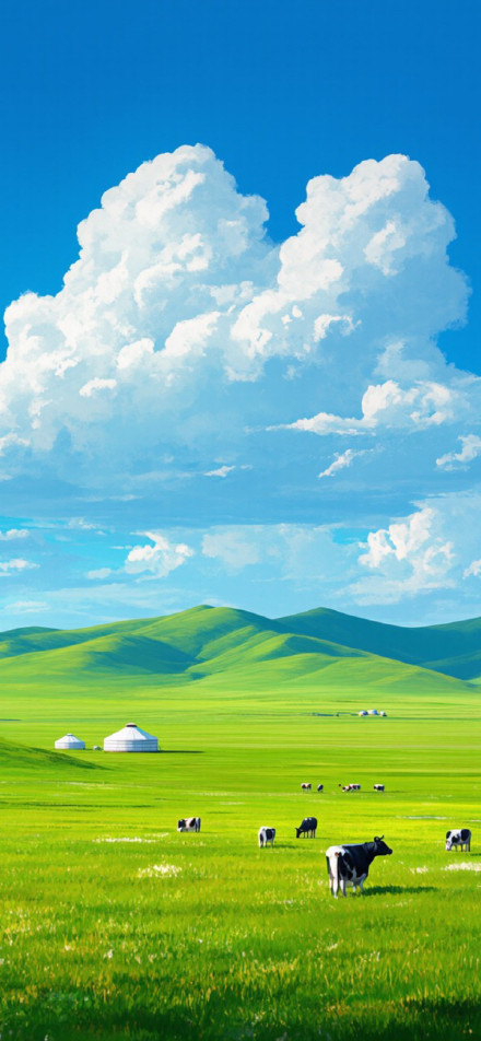 Leisure time on the grassland phone wallpaper