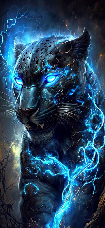 Cool Lightning Panther Glow Art 4K Wallpaper