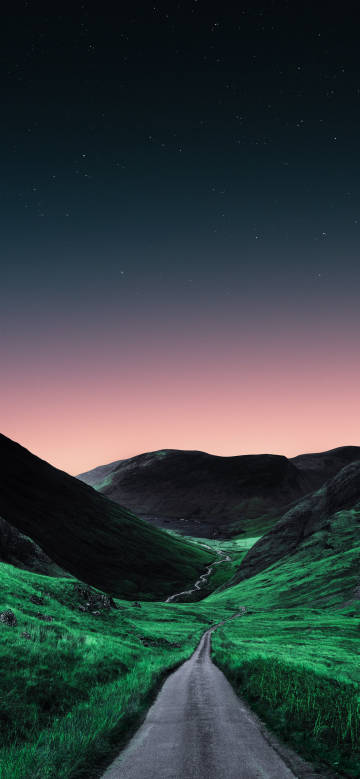 Peaceful and charming green valley under the stars