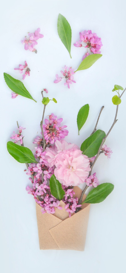 Pink Spring Flowers In Paper Envelope 4K Phone Wallpaper