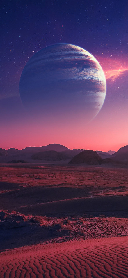 Desert scenery under the mysterious planet phone wallpaper