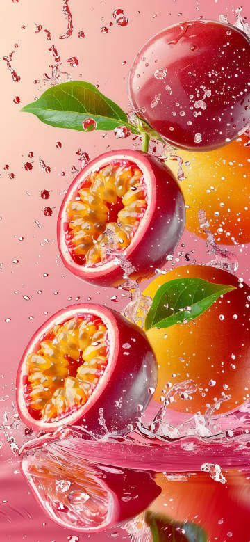 Passion fruit falls into the water, splashing water
