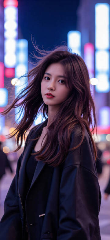 Fashionable girl in night city phone wallpaper