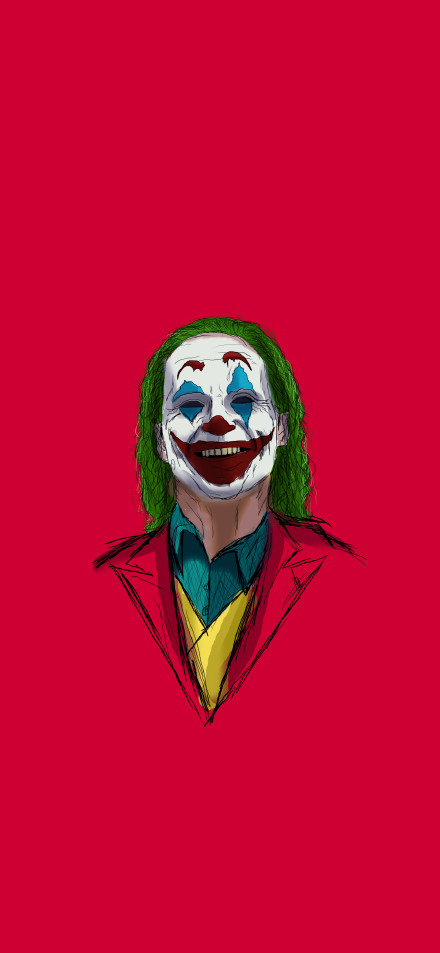 Smiling Joker on red background phone wallpaper