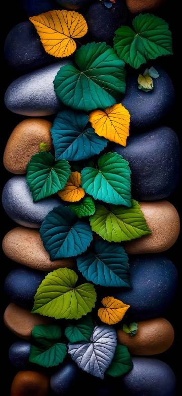 Colorful leaves on stone wallpaper