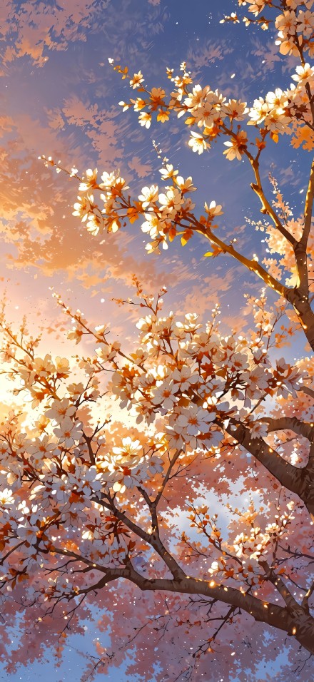 Anime Sakura Tree At Sunset 4K UHD Wallpaper