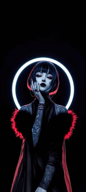 Goth Girl Neon Halo Dark Minimalist 4K Wallpaper