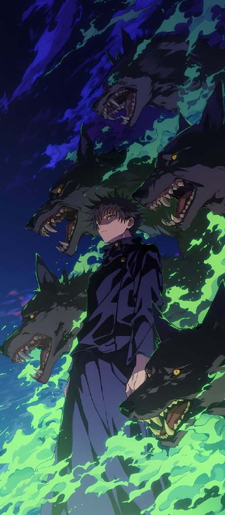 Jujutsu Kaisen Megumi Fushiguro and Divine Dogs 4K Wallpaper