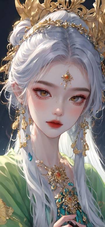 Beautiful Girl with Silver Hair and Golden Crown HD Wallpaper Beautiful Girl with Silver Hair and Golden Crown HD Wallpaper