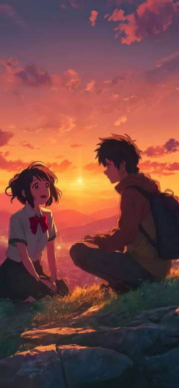 Your Name Taki and Mitsuha Sunset Wallpaper