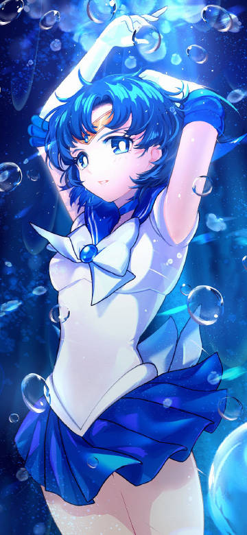 Sailor Moon Phone Wallpaper, Sailor Mercury, Blue Tones, Anime