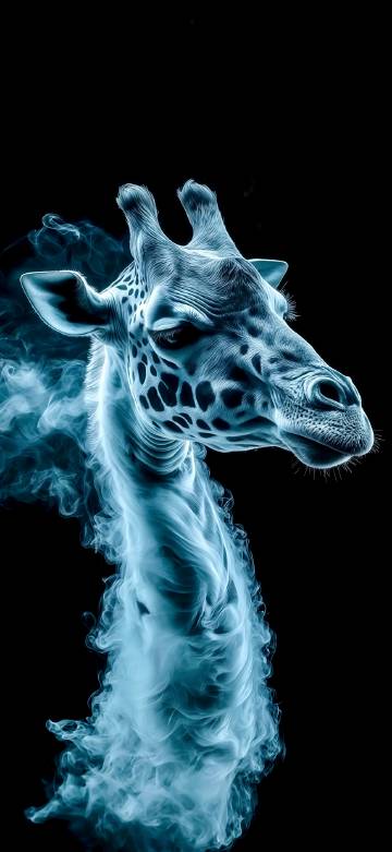 Giraffe with smoke effect in the dark phone wallpaper