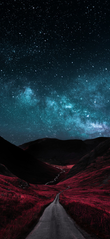 Red mountains under the starry sky phone wallpaper
