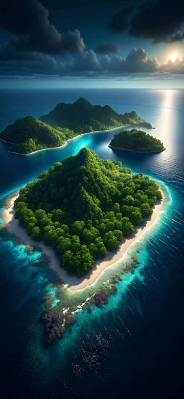 Fantasy landscape 4K wallpaper: islands, sea, clouds