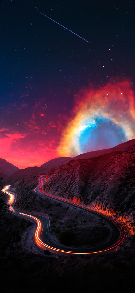 Starry night highway wonder phone wallpaper