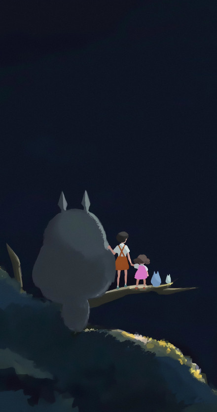 Totoro And Sisters On A Tree Branch At Night