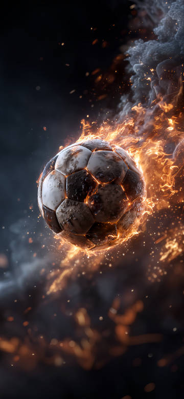 Soccer Ball On Fire Against A Black Background 4K Wallpaper