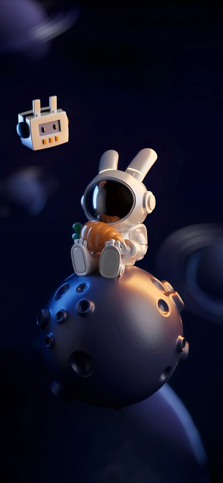 Bunny astronaut sitting on a planet phone wallpaper