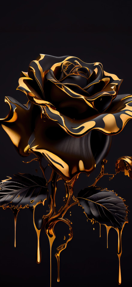 Black-Gold Rose Art Wallpaper