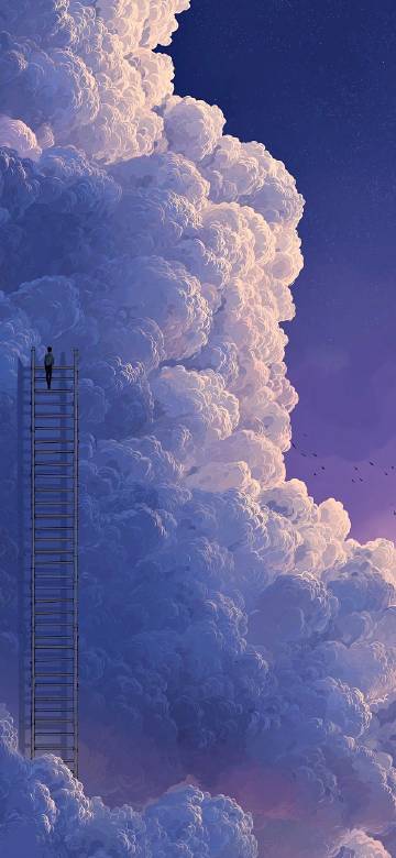 Long Ladder Climbing to the Clouds Dreamy Wallpaper