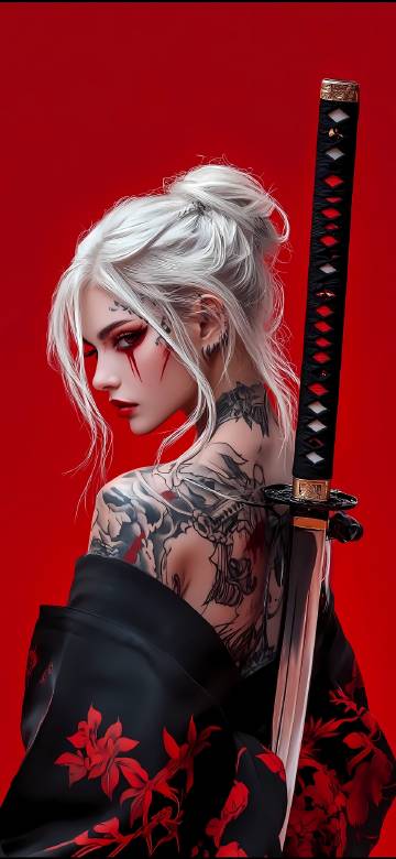 Tattooed Anime Girl Warrior Aesthetic Wallpaper