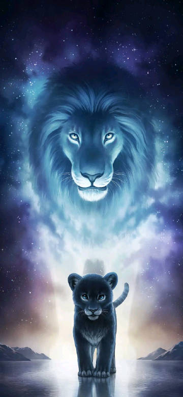Mystical Lion Cub in Space Wallpaper