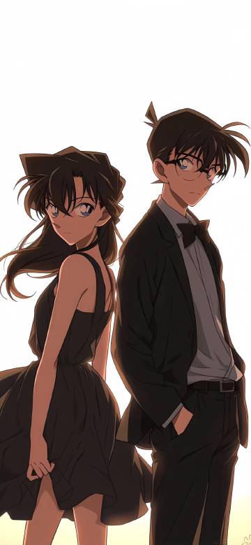 Romantic Detective Conan Duo in Black Dress 4K Phone Wallpaper
