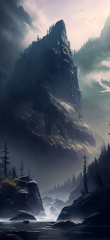 mountain,peak,mist,misty forest