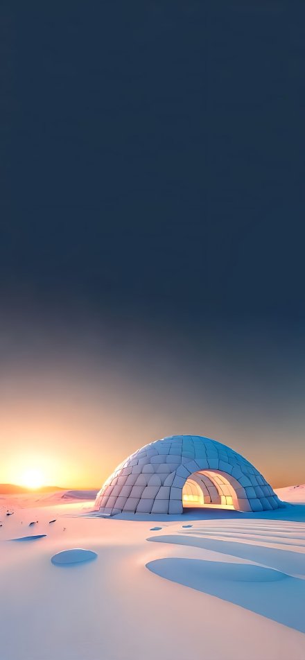 A Serene Igloo In A Snowy Sunset 4K Phone Wallpaper