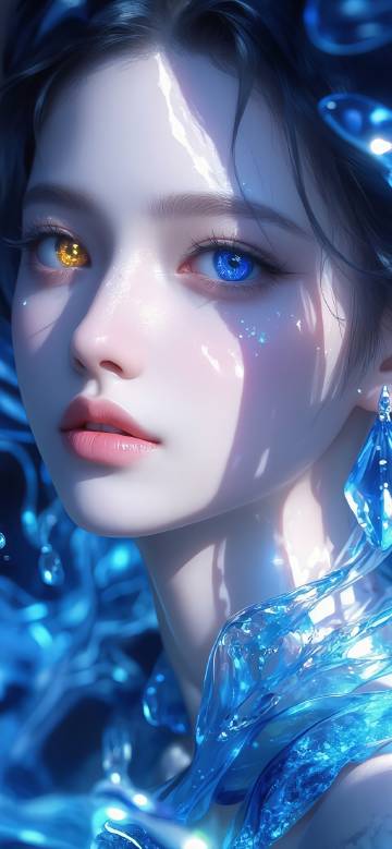 Girl with blue and orange eyes phone wallpaper