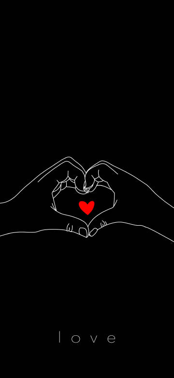 Black and white line hand shape composition of love