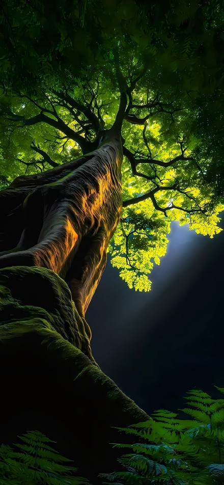 Giant Tree Under Moonlight 4K Wallpaper