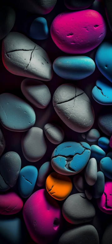 Vibrant Stones with Neon Colors in a Dark Background Wallpaper 4K
