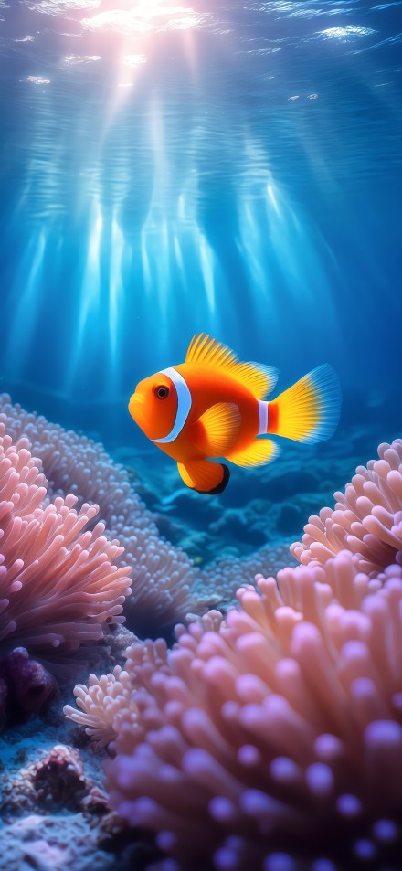 Clownfish in the sunlight phone wallpaper