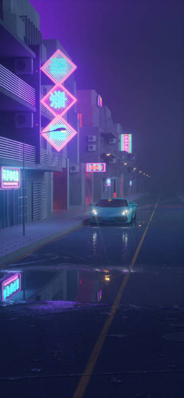 Lamborghini in Neon Street at Night 4K Phone Wallpaper Lamborghini in Neon Street at Night 4K Phone Wallpaper