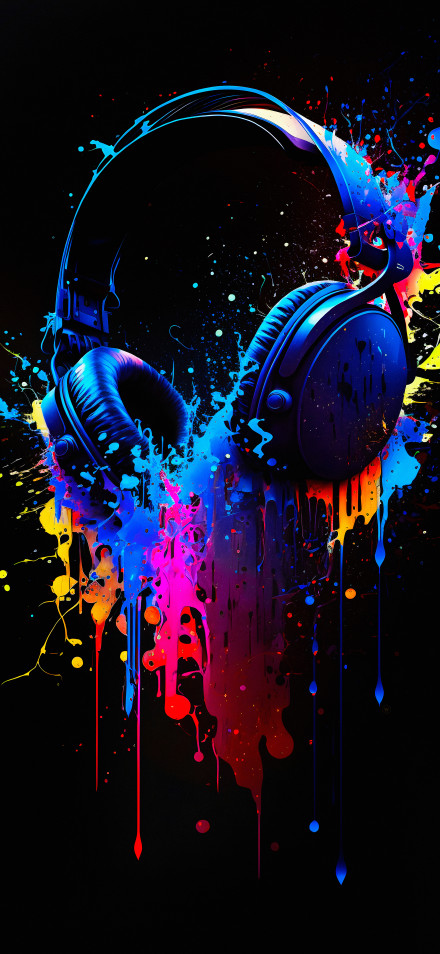 Colorful Neon Paint Splatter Headphones On Black 4k Wallpaper
