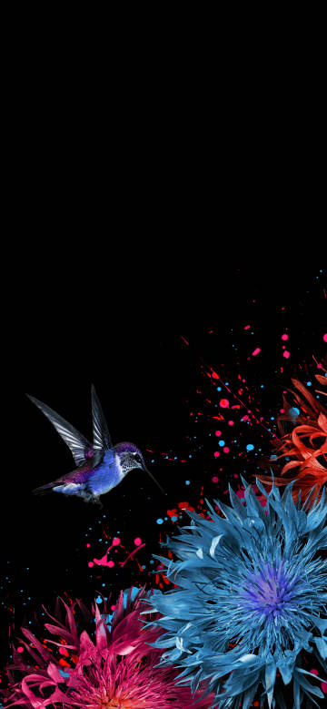 Hummingbird dancing with flowers in the dark phone wallpaper