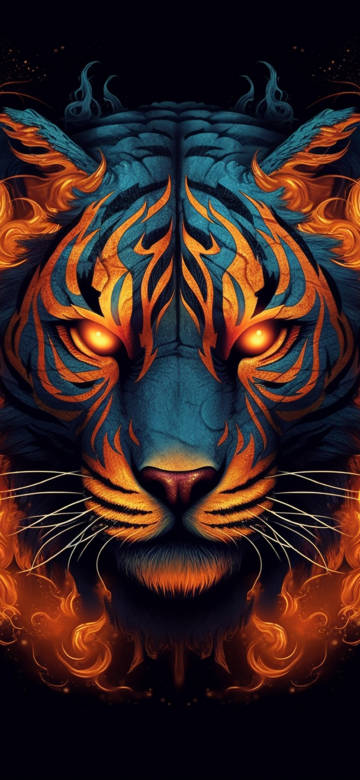Cool Fire Tiger Face In The Dark 4K Phone Wallpaper