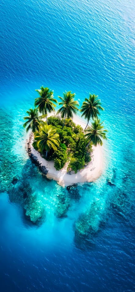 Tropical Island in Blue Ocean 4K Phone Wallpaper