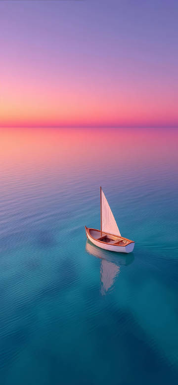 Sailboat on the sea pink sky simple wallpaper