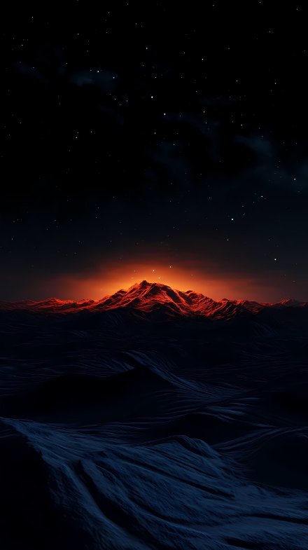 Orange Glowing Mountain Range Under Starry Sky