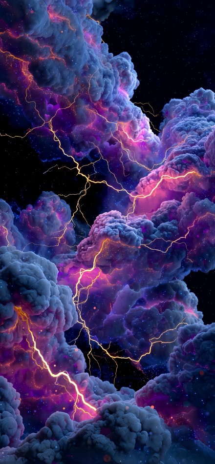Golden Lightning in Purple Storm Clouds 4K Wallpaper