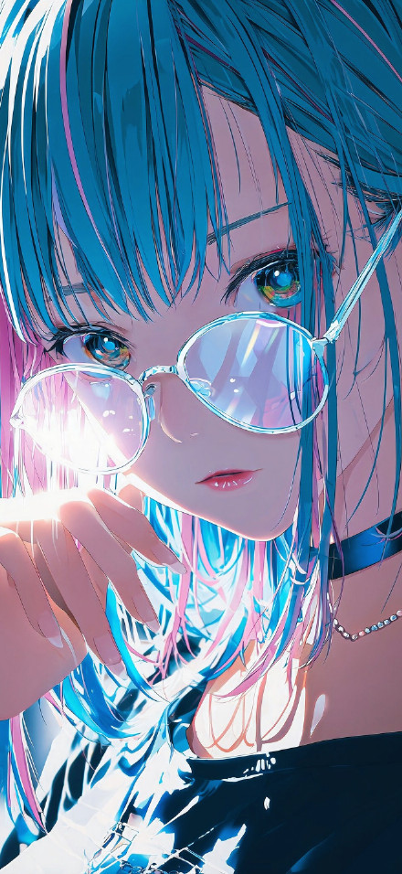 Dreamy blue hair glasses anime girl wallpaper