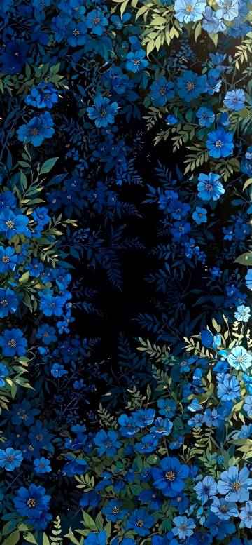 Blue flowers in a dark background depth effect 4K wallpaper