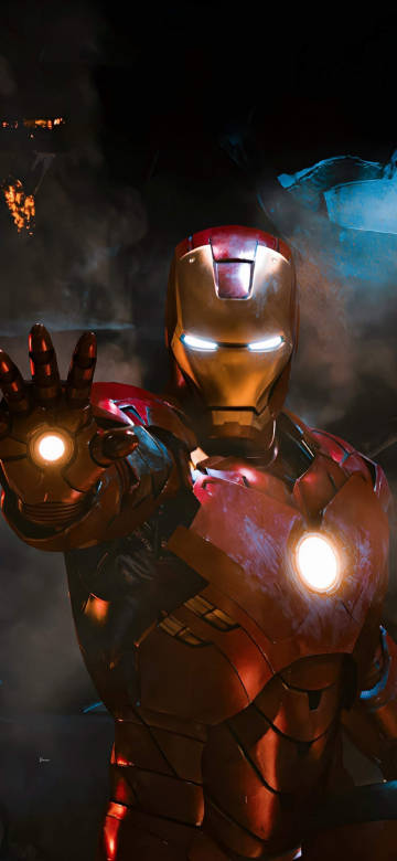 Iron Man Ready to Fire a Repulsor in Battle 4K Phone Wallpaper