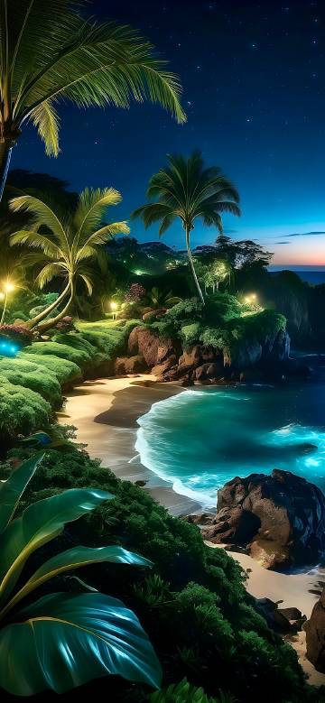 Dreamy view of the beach under the stars phone wallpaper