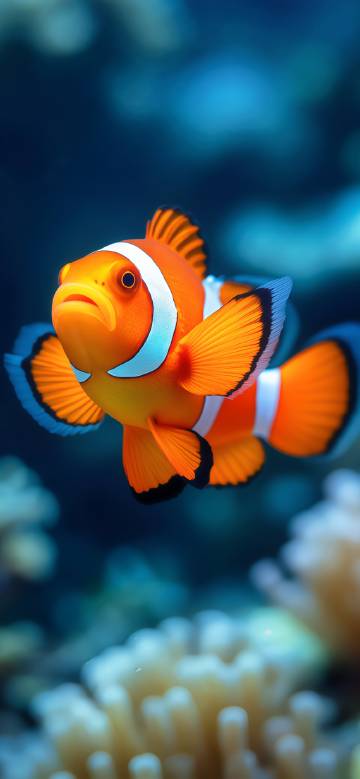 Clownfish swimming gracefully on the seabed phone wallpaper