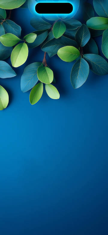 Green leaves on blue background iphone wallpaper